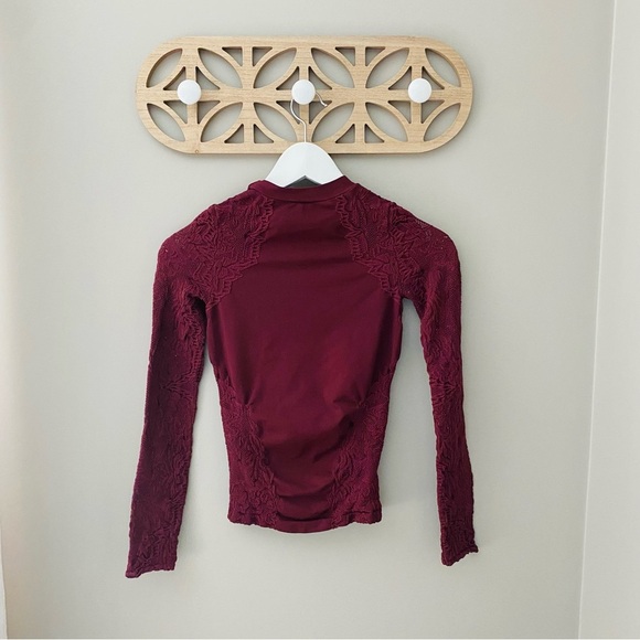 Free People Stretch Long Sleeve Top Maroon Sz XS/S - Picture 8 of 8